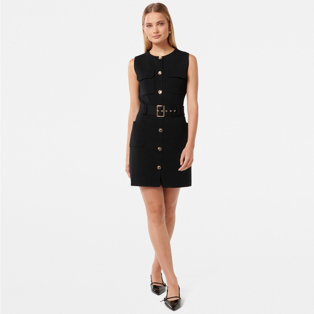 Ever New Parker Luxe Utility Black Button-Front Mini Dress